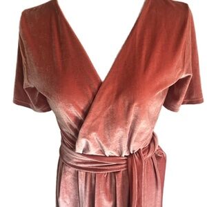 Desir Couture Velvet Belted Apricot Wrap style Dress special occasion